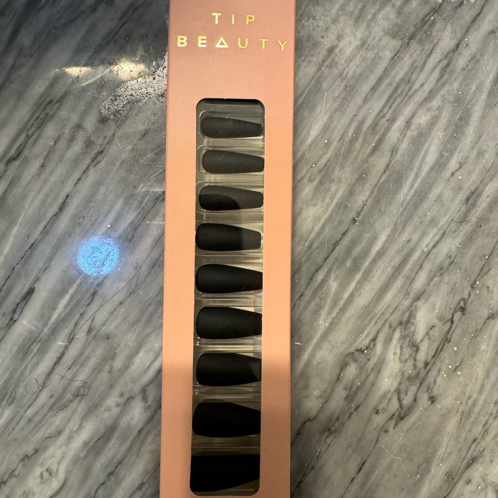 TIP BEAUTY Matte Coffin Press On Fake Nails And Glue Set, 24 Count, Black